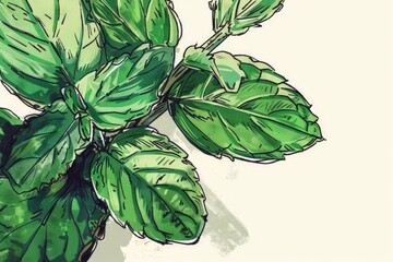 Obraz premium Detailed drawing of a plant with green leaves. Perfect for botanical illustrations