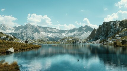 Scenic view of a mountain lake, perfect for travel websites or nature blogs