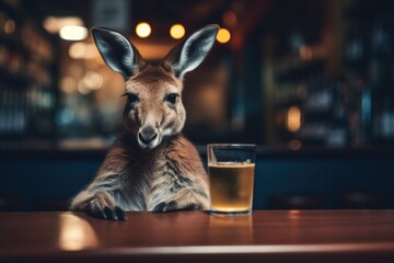 Drinking kangaroo with alcohol in a pub.