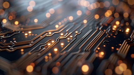 3d illustration of a high-tech circuitry with glowing points and intricate pathways