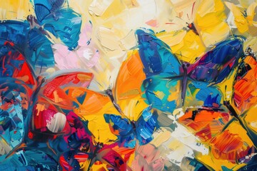 Vibrant painting of colorful butterflies, perfect for nature themes