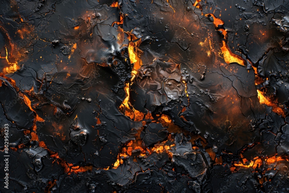 Poster close up view of fire on black surface, suitable for backgrounds and textures
