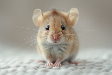 cute little domestic mouse closeup on a blurred background.