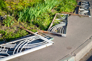 dismounted old metal fence