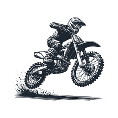  The motocross motor cycle. Black white vector logo illustration.