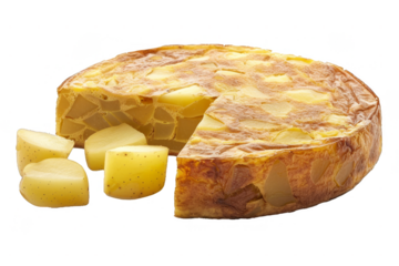 Spanish Tortilla Española with Potatoes and Eggs, Isolated on a Transparent Background