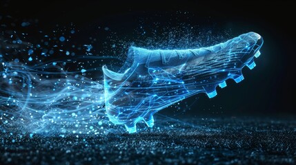 Glowing football boot in action with light effects against a dark background - Powered by Adobe