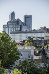 Madrid cityscape with office buildings of different heights with glass facades
