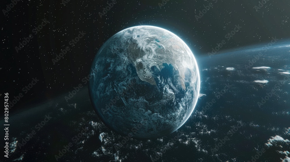 Poster A stunning image of the Earth from space with a starry background. Ideal for science and astronomy projects