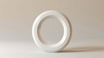 A 3D representation of the letter O in pure white stands out on a neutral, light beige background, exemplifying minimalistic design.