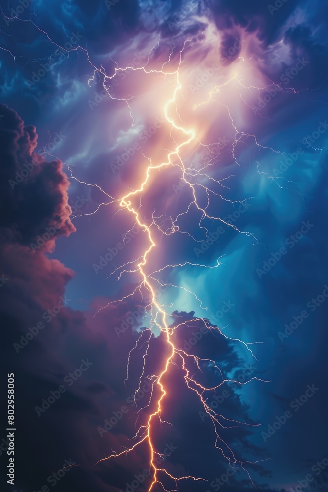 Aufkleber powerful lightning striking through dramatic clouds. suitable for weather and natural disaster conce