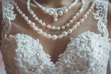 Close up of a woman in a beautiful wedding dress, suitable for bridal concepts