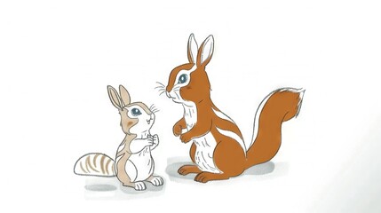   Rabbit & Squirrel on White Surface