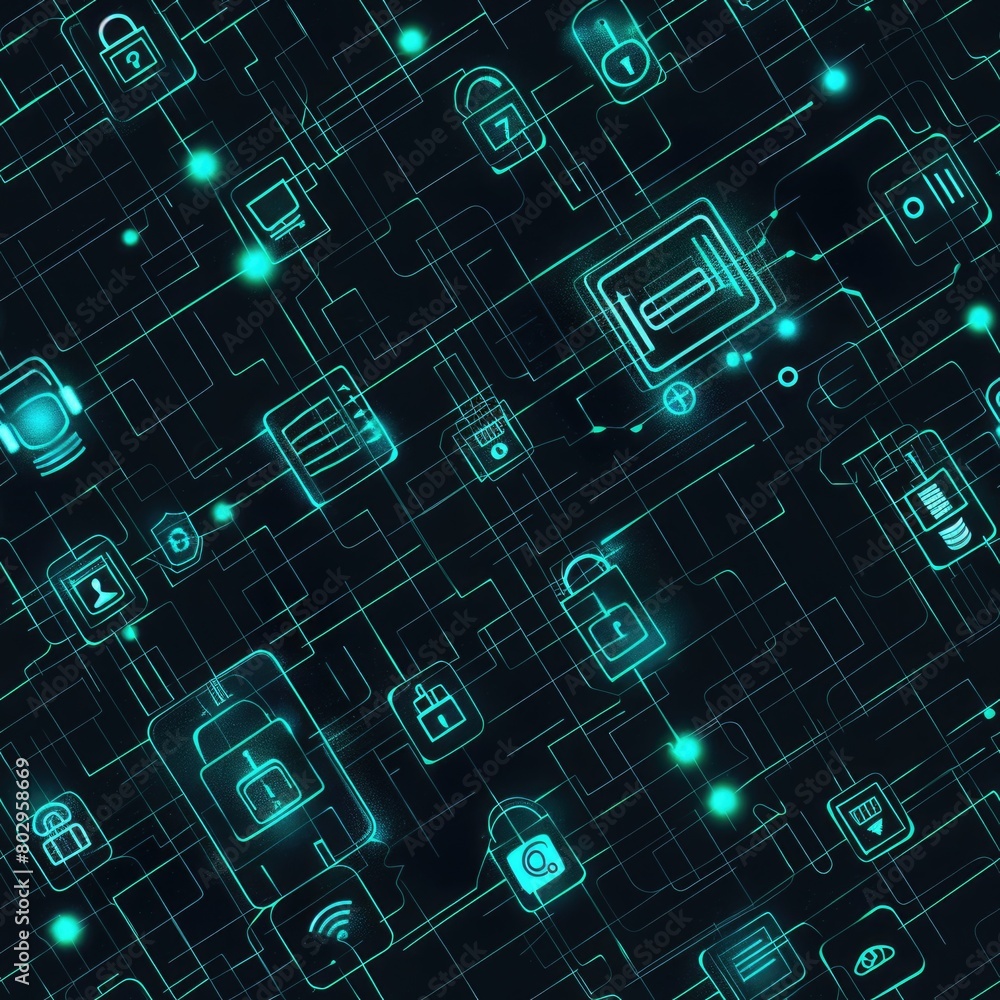 Poster dark background with green icons, suitable for technology concepts