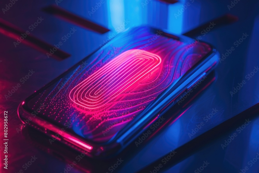 Poster cell phone with visible fingerprint, suitable for technology concepts