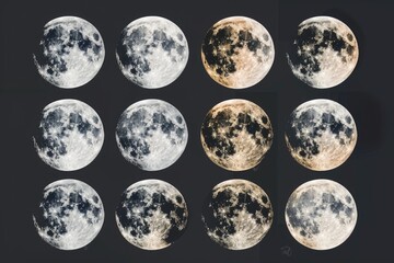 Nine phases of the moon. Suitable for educational purposes