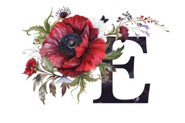 Close-up of a vibrant flower with the letter E displayed prominently. Perfect for educational materials or artistic projects