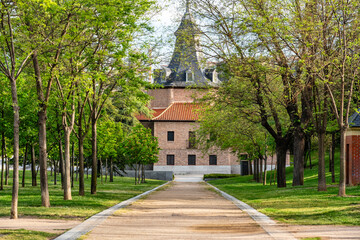Naklejka premium Wooded area of the park next to the hermitage of the Virgen del Puerto in Madrid.