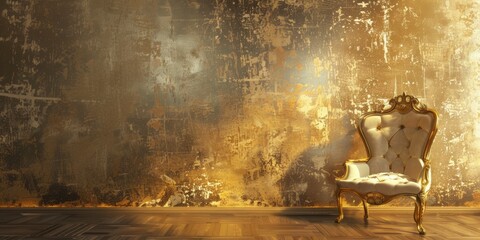 The background is completely mix Gold and Silver with no texture and the black chair is in the right hand side