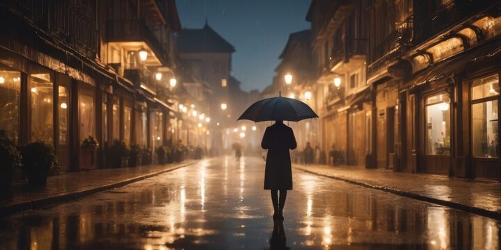 Man holding umbrellas walking in the rain