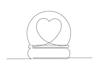 Heart in glass globe. Continuous line drawing.