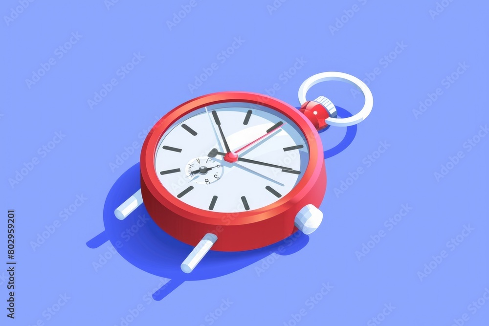 Fototapete a red alarm clock placed on a blue surface. perfect for time management concepts