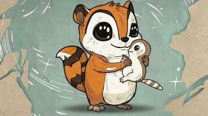   A cartoon of a squirrel carrying another squirrel, surrounded by starlit skies