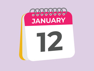 january 12 calendar reminder. 12 january daily calendar icon template. Calendar 12 january icon Design template. Vector illustration
