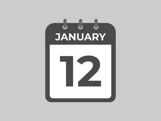 january 12 calendar reminder. 12 january daily calendar icon template. Calendar 12 january icon Design template. Vector illustration
