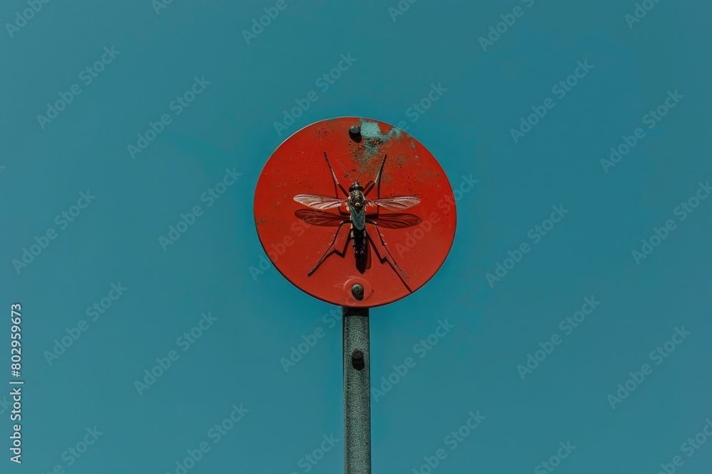Poster a red stop sign with a mosquito on it. suitable for traffic safety concepts