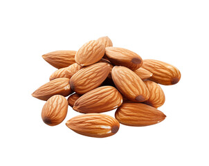 A pile of raw almonds with a smooth texture, isolated on a transparent background, ideal for healthy lifestyle themes. Generative AI