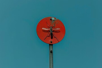 A red stop sign with a mosquito on it. Suitable for traffic safety concepts