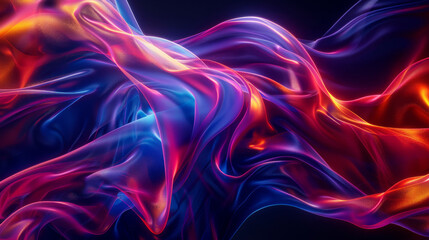 Fototapeta premium Vibrant neon lighting illuminates the elegant waves of a silky, luxurious fabric in a mesmerizing display