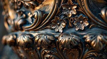 Detailed view of a decorative bronze finish on a home accessory, capturing the fine craftsmanship and artistic detailing that enhance its aesthetic value