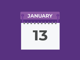 january 13 calendar reminder. 13 january daily calendar icon template. Calendar 13 january icon Design template. Vector illustration