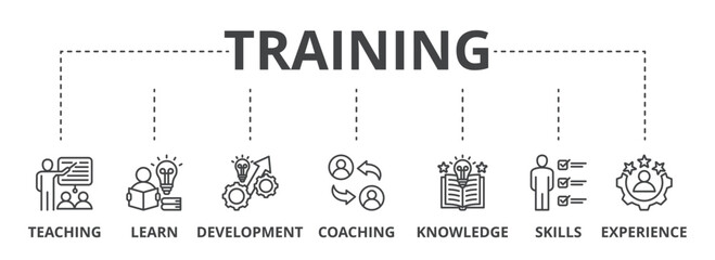 Training concept icon illustration contain teaching, ,learn, development, coaching, knowledge, skills and experience.