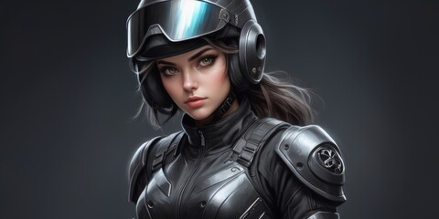 woman with motorcycle helmet. Painted