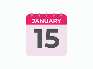 january 15 calendar reminder. 15 january daily calendar icon template. Calendar 15 january icon Design template. Vector illustration
