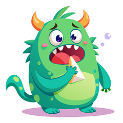 Fototapeta premium A sniffling monster with a runny nose and a tissue for a cute and humorous illustration