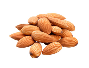 A pile of raw almonds with a smooth texture, isolated on a transparent background, ideal for healthy lifestyle themes. Generative AI