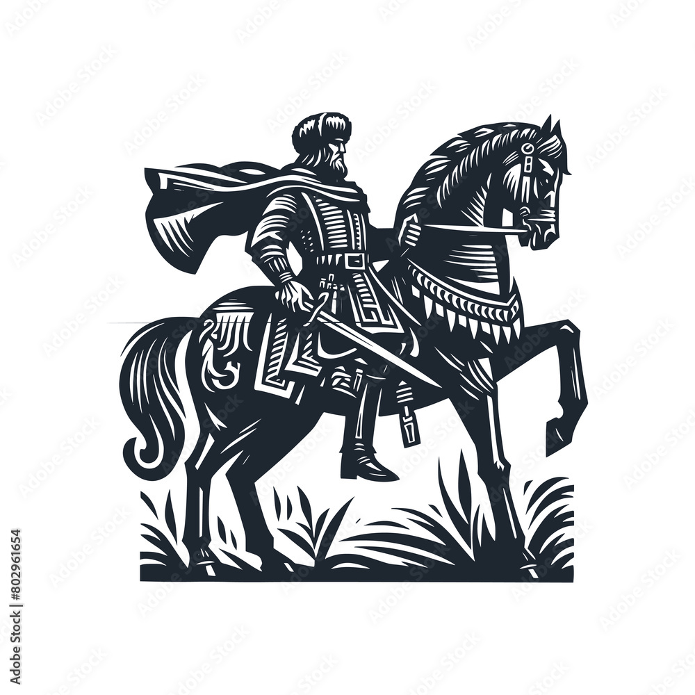 Canvas Prints The knight horse. Black white vector logo illustration.	