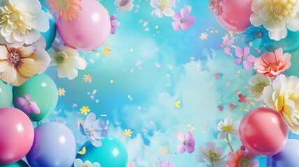 colorful balloons on blue background