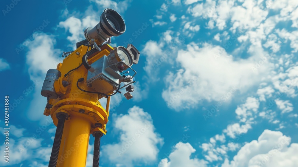 Poster a yellow pole with a camera on top, suitable for security or surveillance concepts