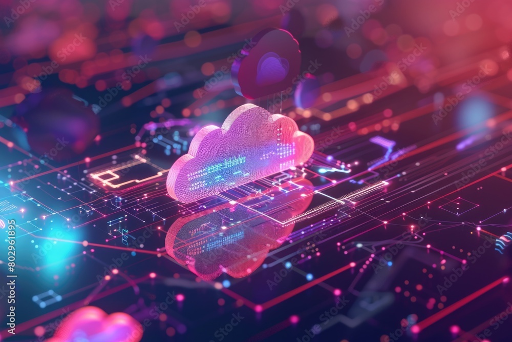 Aufkleber Circuit board with a cloud hovering above it. Suitable for technology concepts