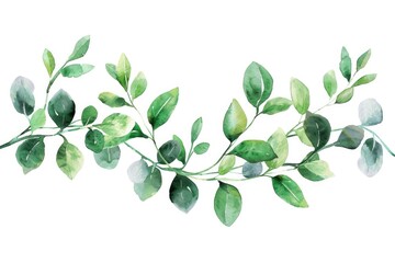 A realistic watercolor painting of green leaves on a white background. Perfect for botanical designs