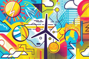 A detailed illustration of a plane flying over a city. Suitable for travel and transportation concepts