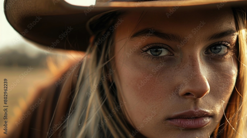 Poster close up of a person wearing a hat, suitable for various projects