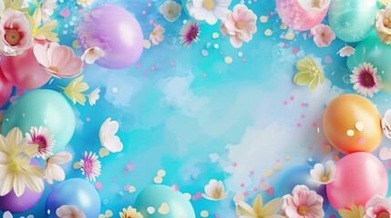 colorful balloons on blue background