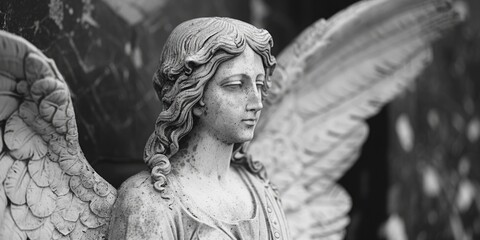 A black and white photo of an angel statue. Suitable for various design projects