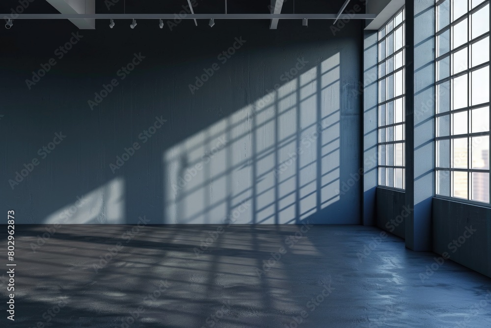 Poster A simple image of an empty room with numerous windows. Perfect for real estate or interior design concepts